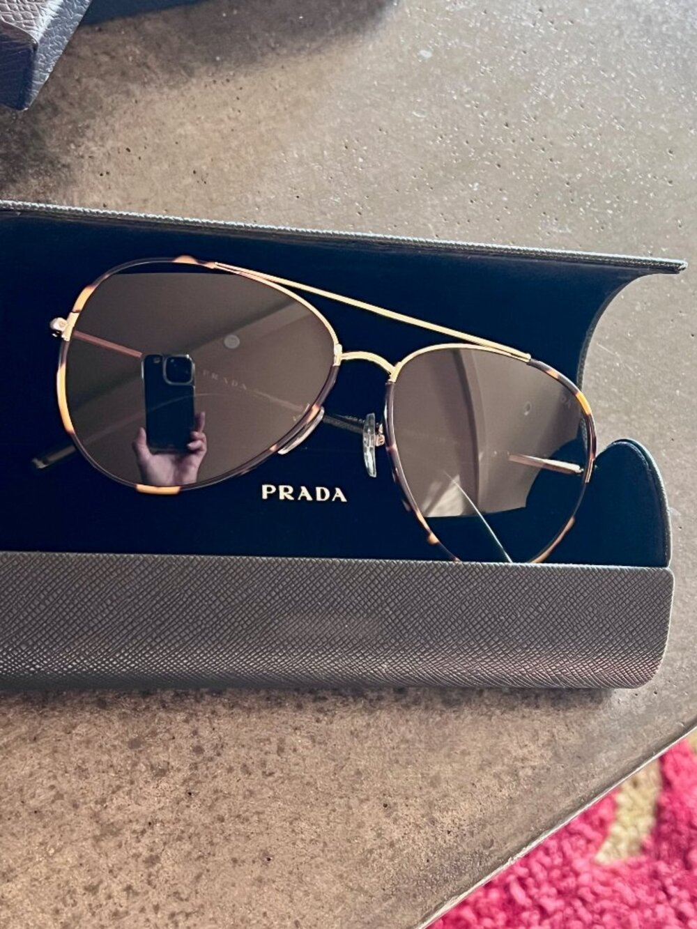 Prada 66XS 7S01X1 Tortoise/Brown Metal Aviator Sunglasses Brown Lens